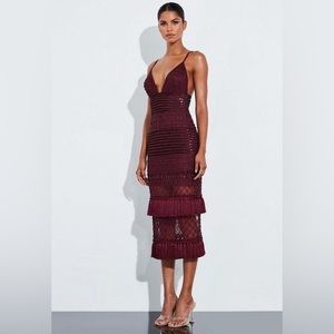Missguided Peace + Love Burgundy Beaded Fringe Midi Dress